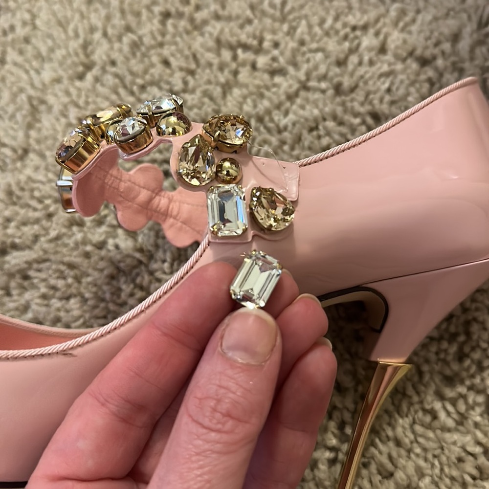 Dolce & Gabbana Patent Leather Crystal Pumps Gold Heel 40 1/2 EU Barbie - Picture 8 of 10